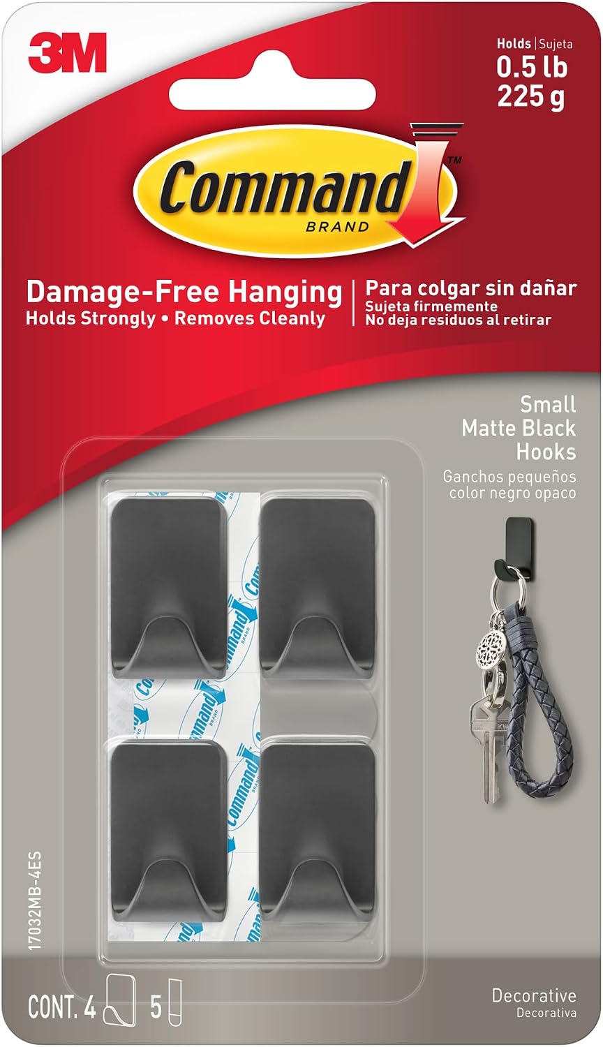 Command 3M [Removable]: Small Matte Black Hooks [4 Hooks/Pack] (Matte Black)
