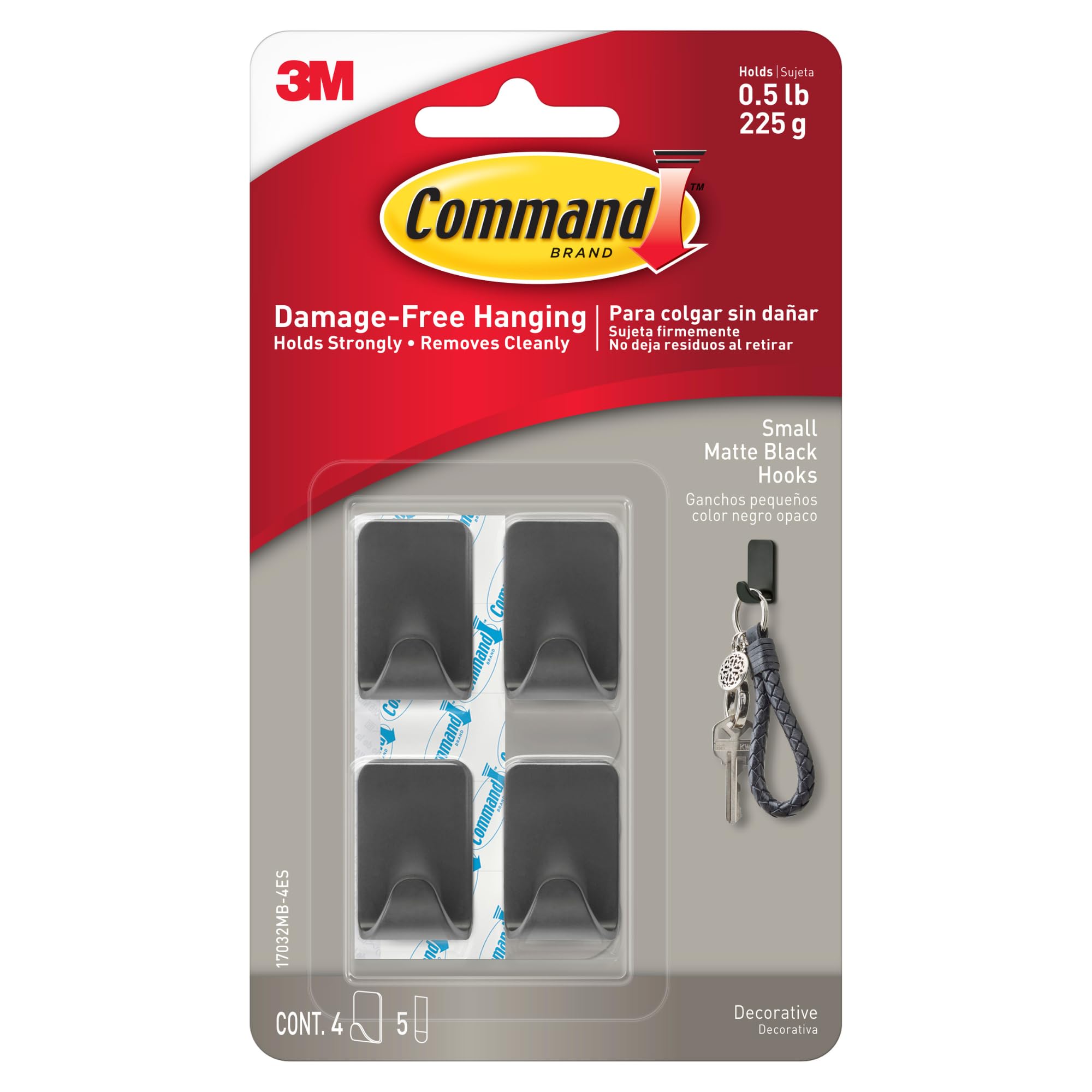 Command 3M Small Metallic Hooks [Removable]: Small Matte Black Hooks [4 Hooks/Pack] (Matte Black)