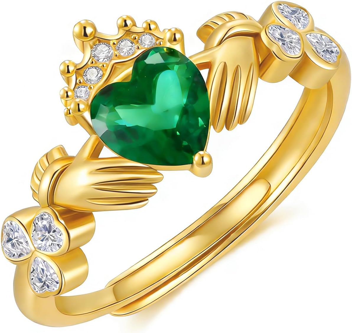 Claddagh Ring for Women 14k Gold Plate Shamrock Irish Rings Ireland Irish Jewelry for Women St Patricks Day Gifts