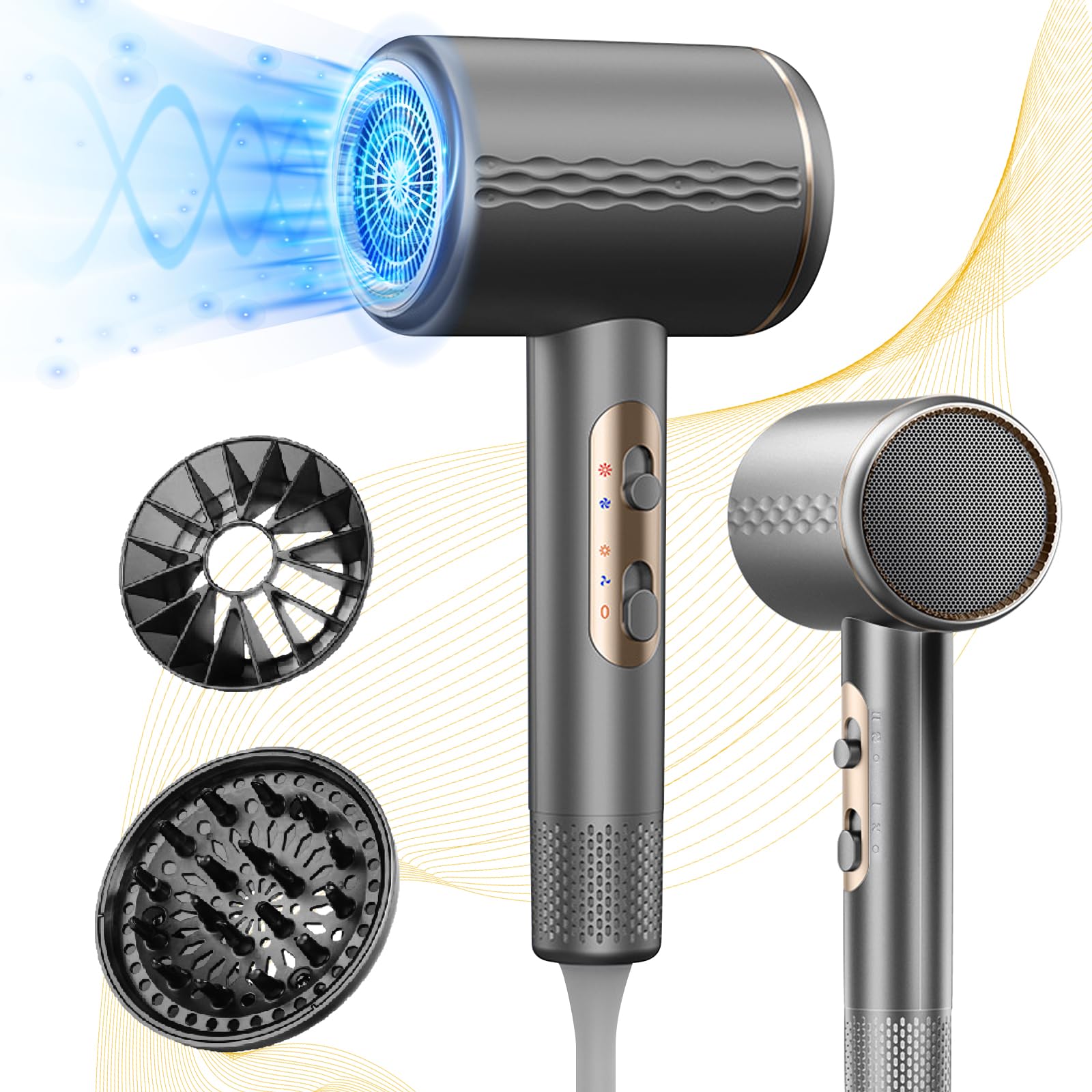 Journeyside Secador Pelo, Secadore Pelo Iónico 2400W Secador Pelo Profesional, Secador de Pelo de Viaje Föhn Iónico con 1 Concentrador+Difusor, 2 Velocidades y 3 Temperatura, para Hogar y Viaje