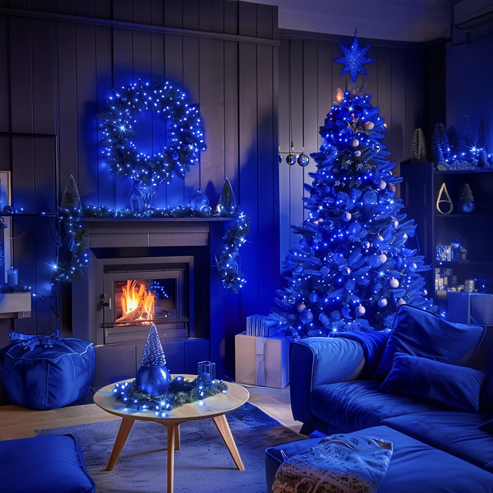 JMEXSUSS Paquete de 8 50 luces LED azules de hadas que funcionan con pilas, decoraciones de Halloween y Navidad