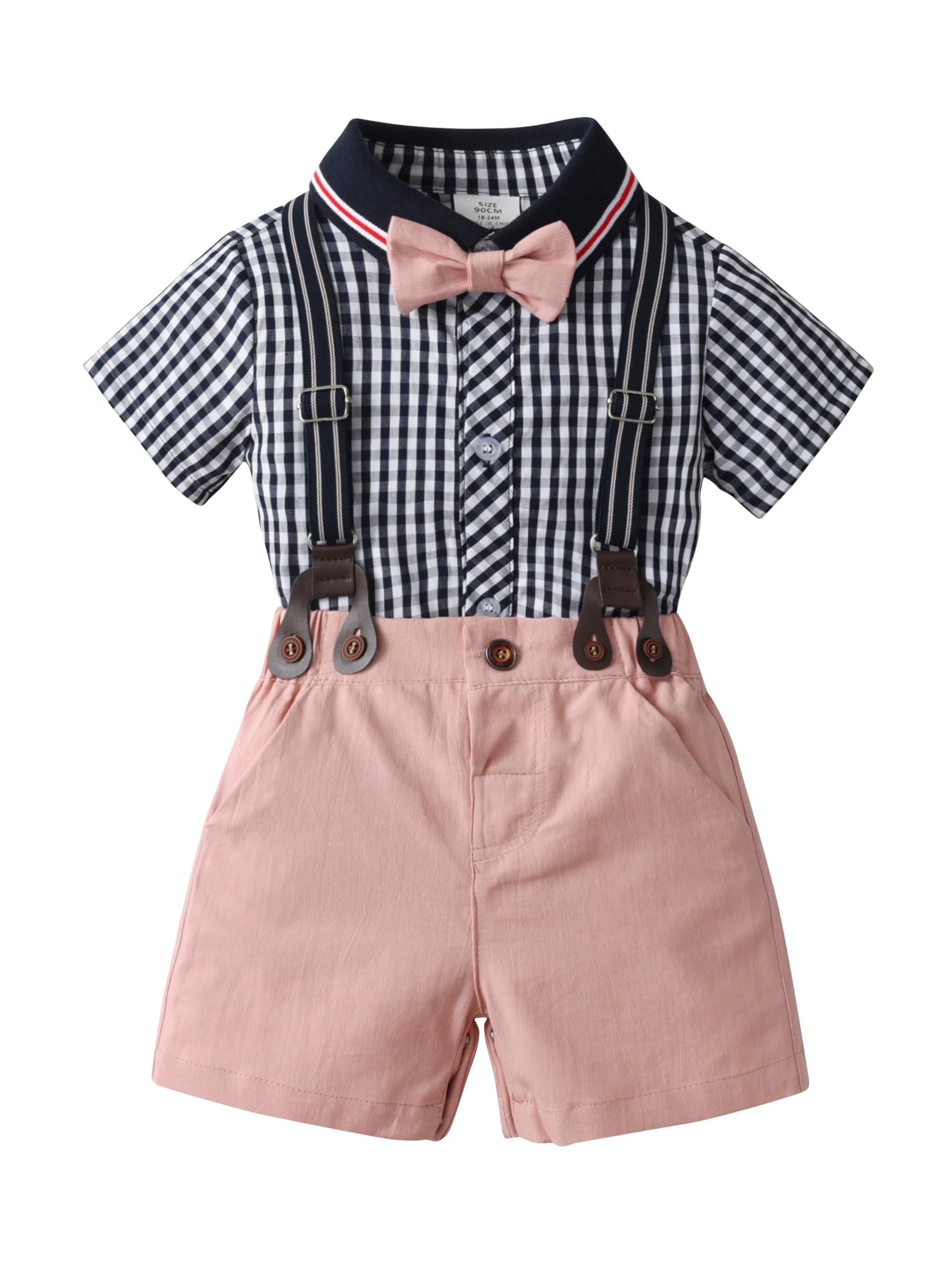 Boarnseorl Baby Boys Gentleman Outfits Suits, Infant Shirt+Shorts+Bow Tie+Suspenders