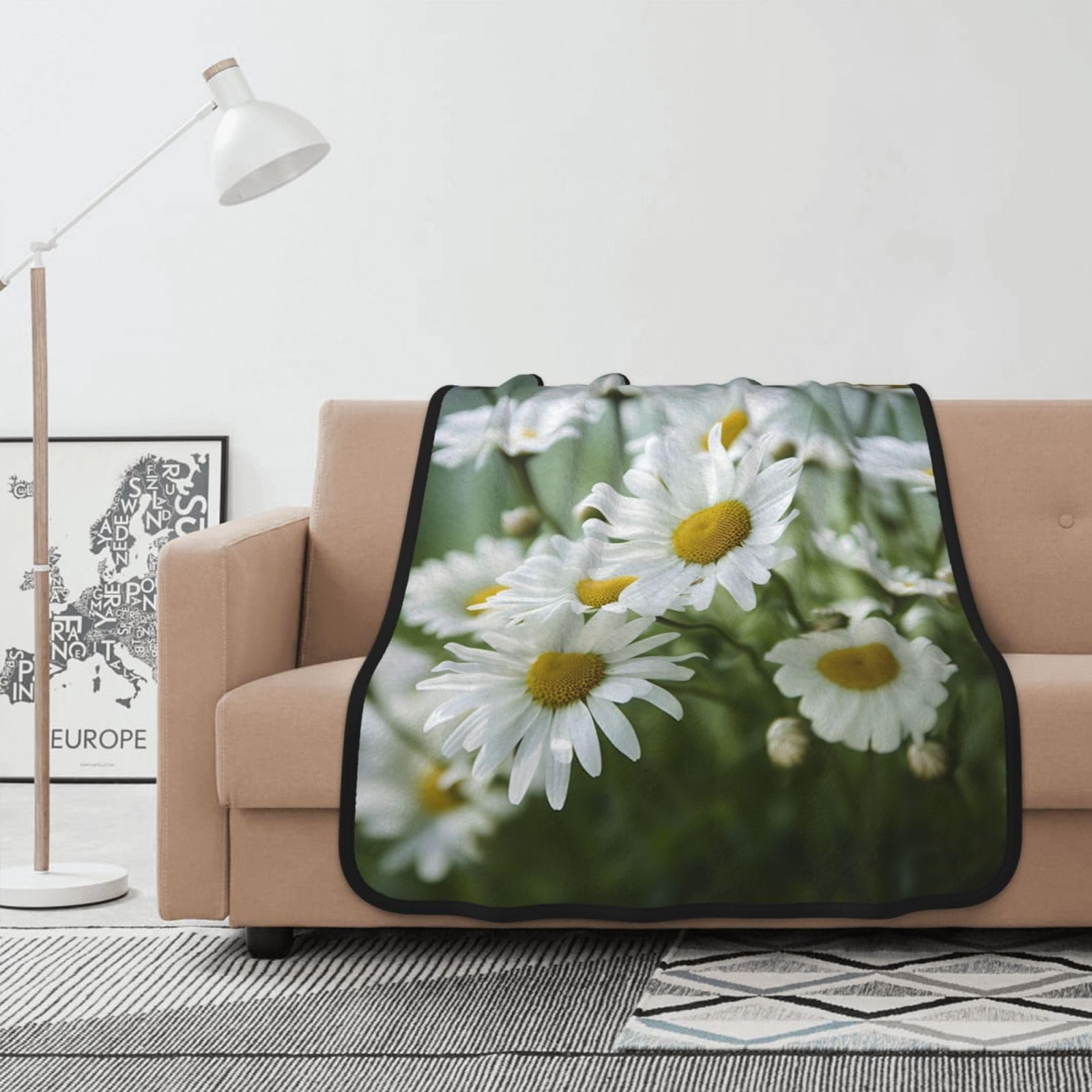 Couverture polaire marguerites 102x127 cm en flanelle double face