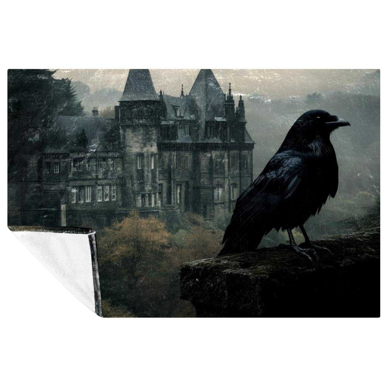 Couverture château de corbeau noir plaid imprimé lit canapé camping