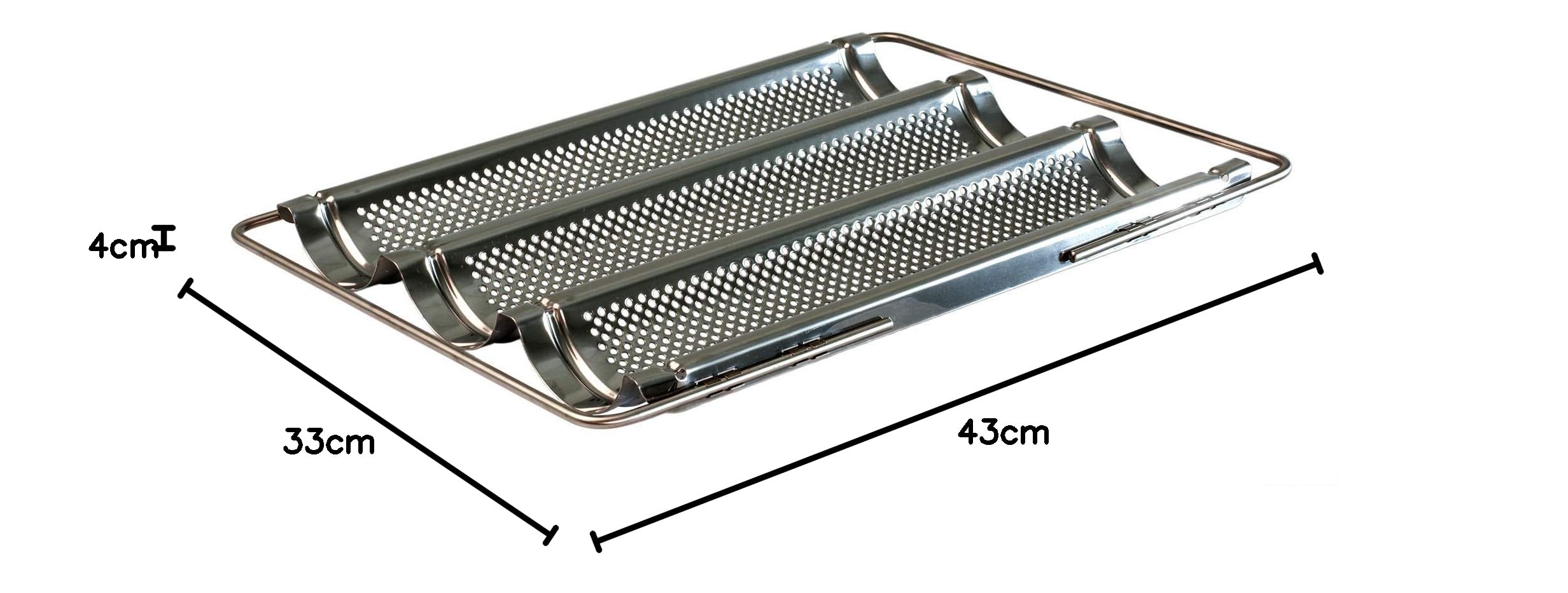 Lares Baguetteblech Edelstahl perforiert antihaft – Baguetteform für 3 Baguettes – ausziehbare Baguette Backform aus Edelstahl – Brotbackform rostfrei, ofenfest, spülmaschinengeeignet Made in Germany