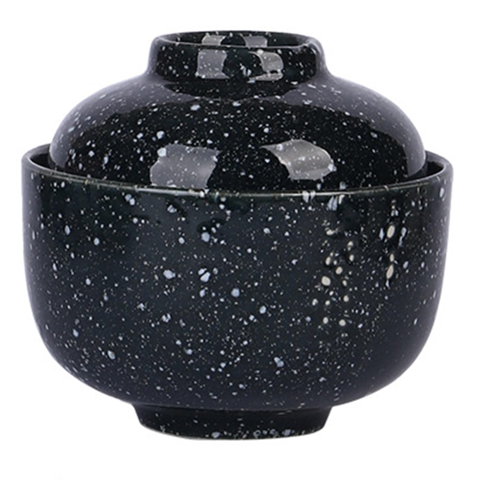 Zykuosus Ceramic Chawanmushi Cup with Lid, Small Steamed Egg Stew Pot, Japanese Miso Soup Bowl, Reactive Blue Dessert Ramekin for Kitchen(Nero)