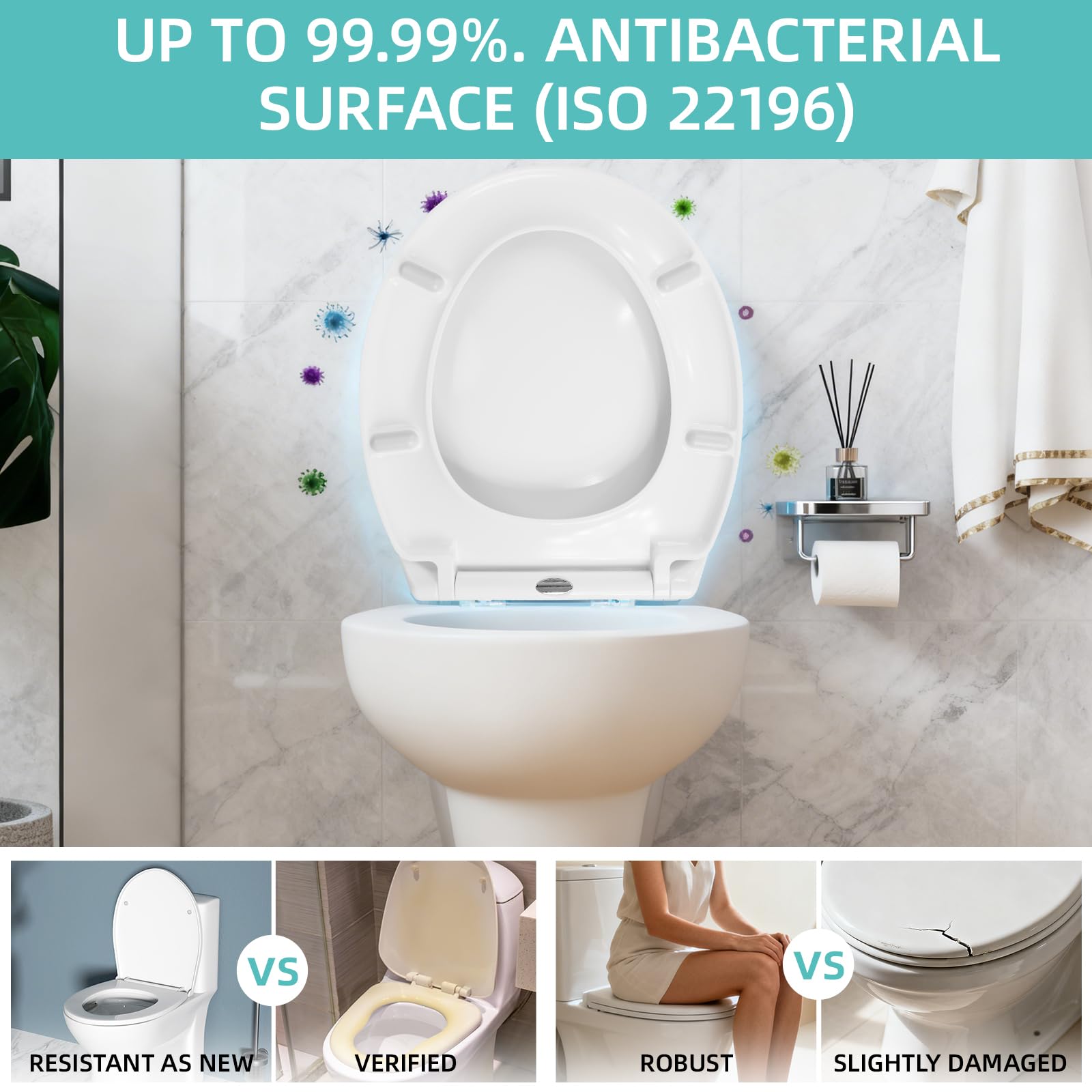 Toilettendeckel mit Absenkautomatik,Urea-Duroplast WC Sitz Quick-Release Funktion zur Einfachen Reinigung – Einfache Montage,bis 250 kg, aus Antibakteriellem Duroplast Klodeckel Urea-Duroplast