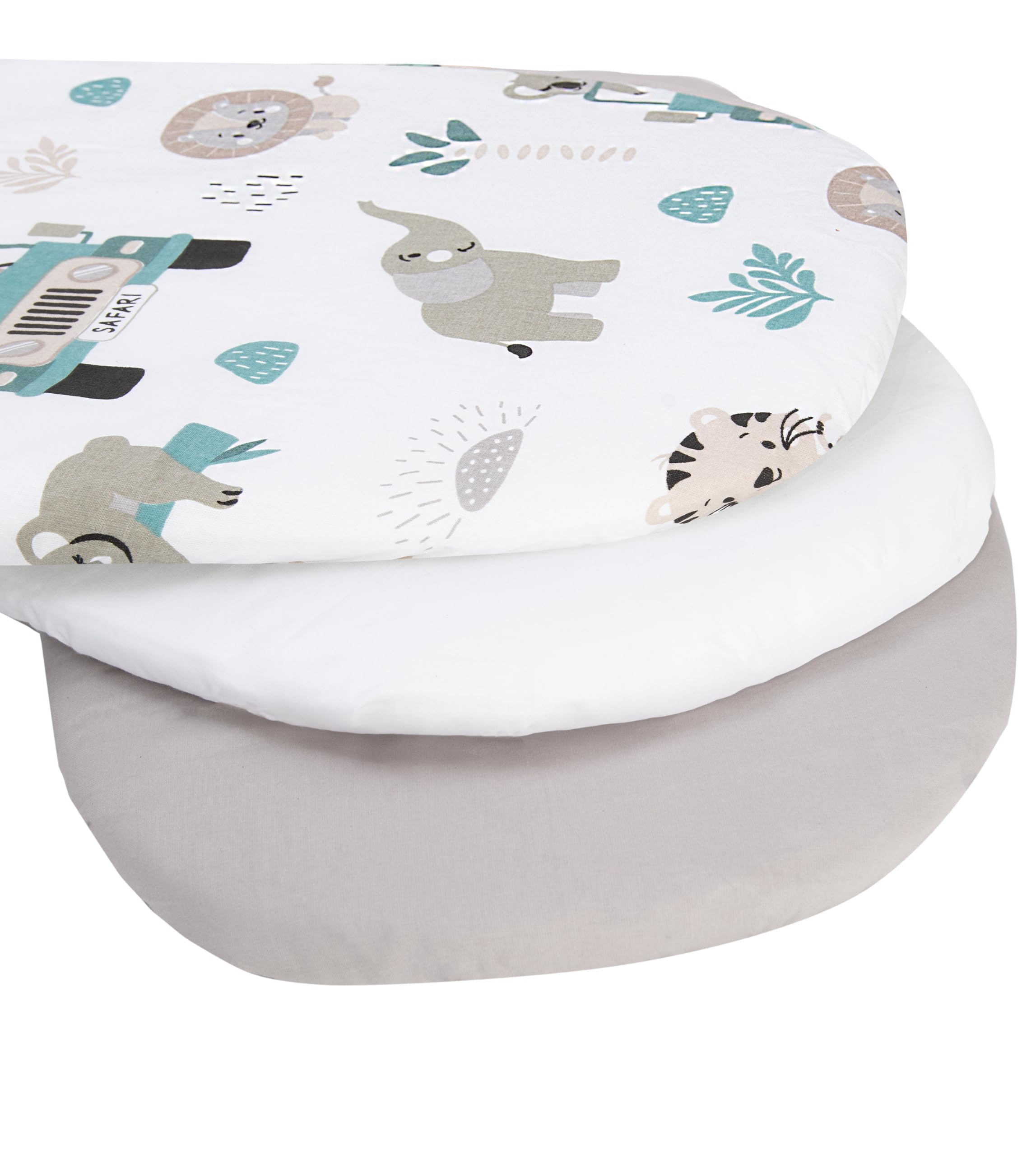 Medi Partners Set of 3 pcs. Fitted Sheet Pram 86 x 40 cm 100% Cotton Mattress Protector Baby, Mint Zoo-white-grey, Three pack - Image 2