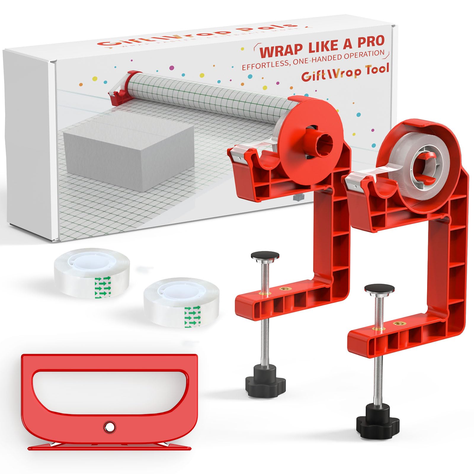 Wrapping Paper Holder, One-Hand Paper &amp; Tape Cutters, Red
