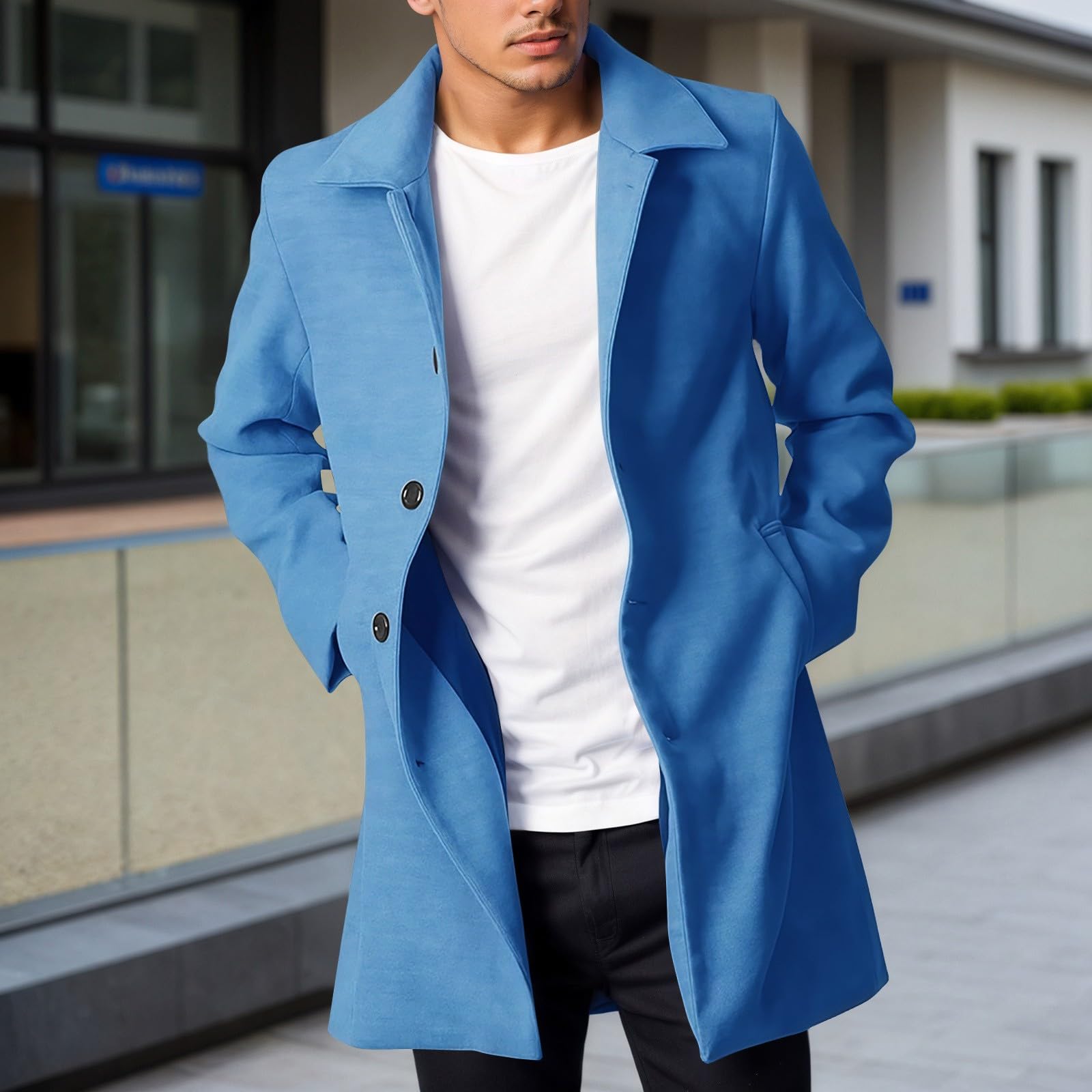 Trench Hombre,Gabardina Larga Hombre Clásica de Temporada Otoño Invierno Abrigo Impermeable Resistente al con Cuello Solapa