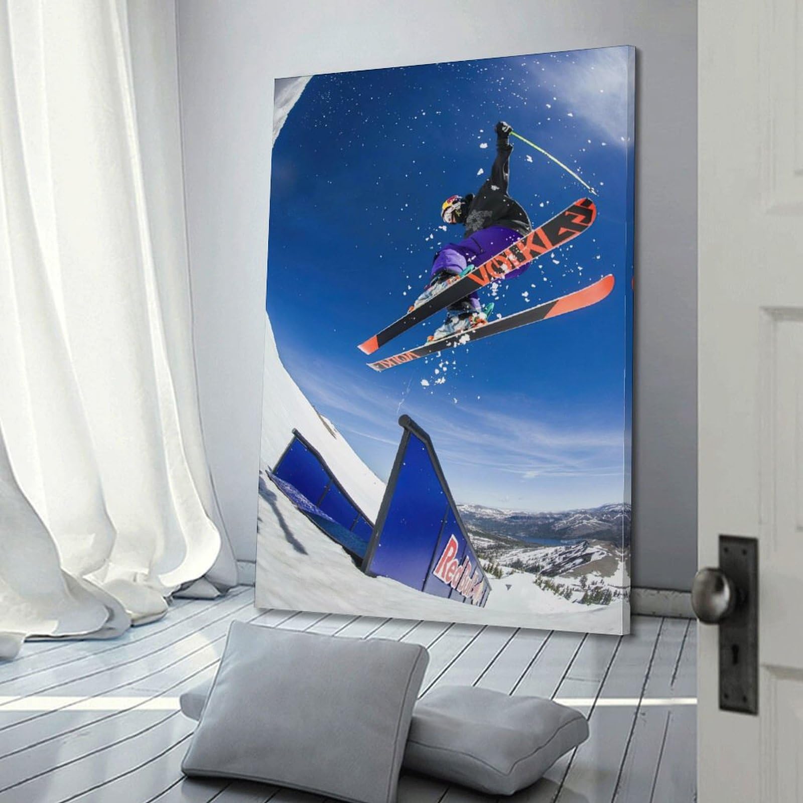WGJYMX Stampa su tela, stile documentario sportivo cascate da sci sulla neve, decorazione da parete moderna per camera da letto, 50 x 75 cm