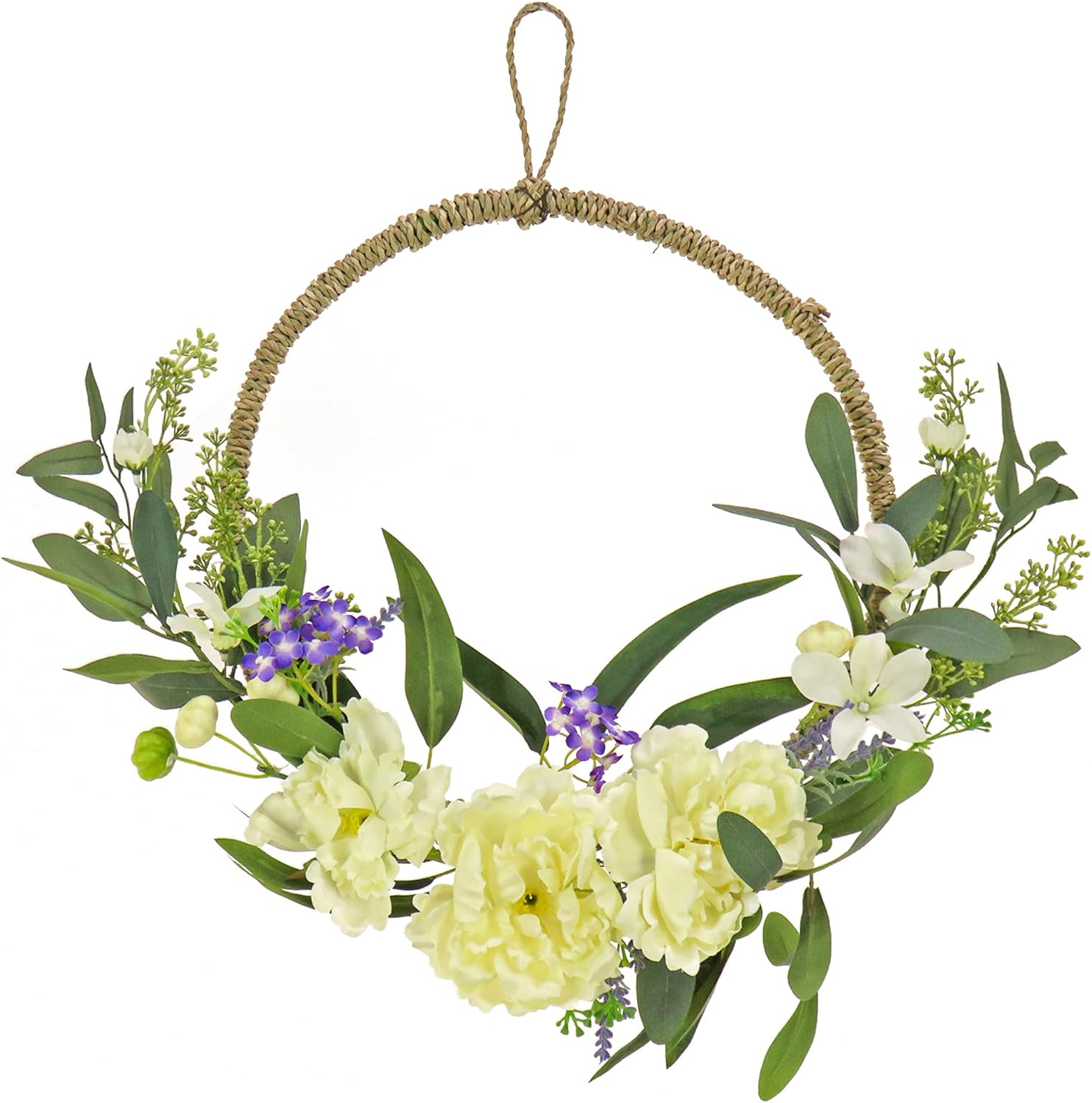 National Tree Company 18 inch Artificial Spring Wreath with Peony Flower Blooms, Mini Blossoms, and Flowing Green Stems, Realistic Floral Decoration for Front Door or Indoor Décor