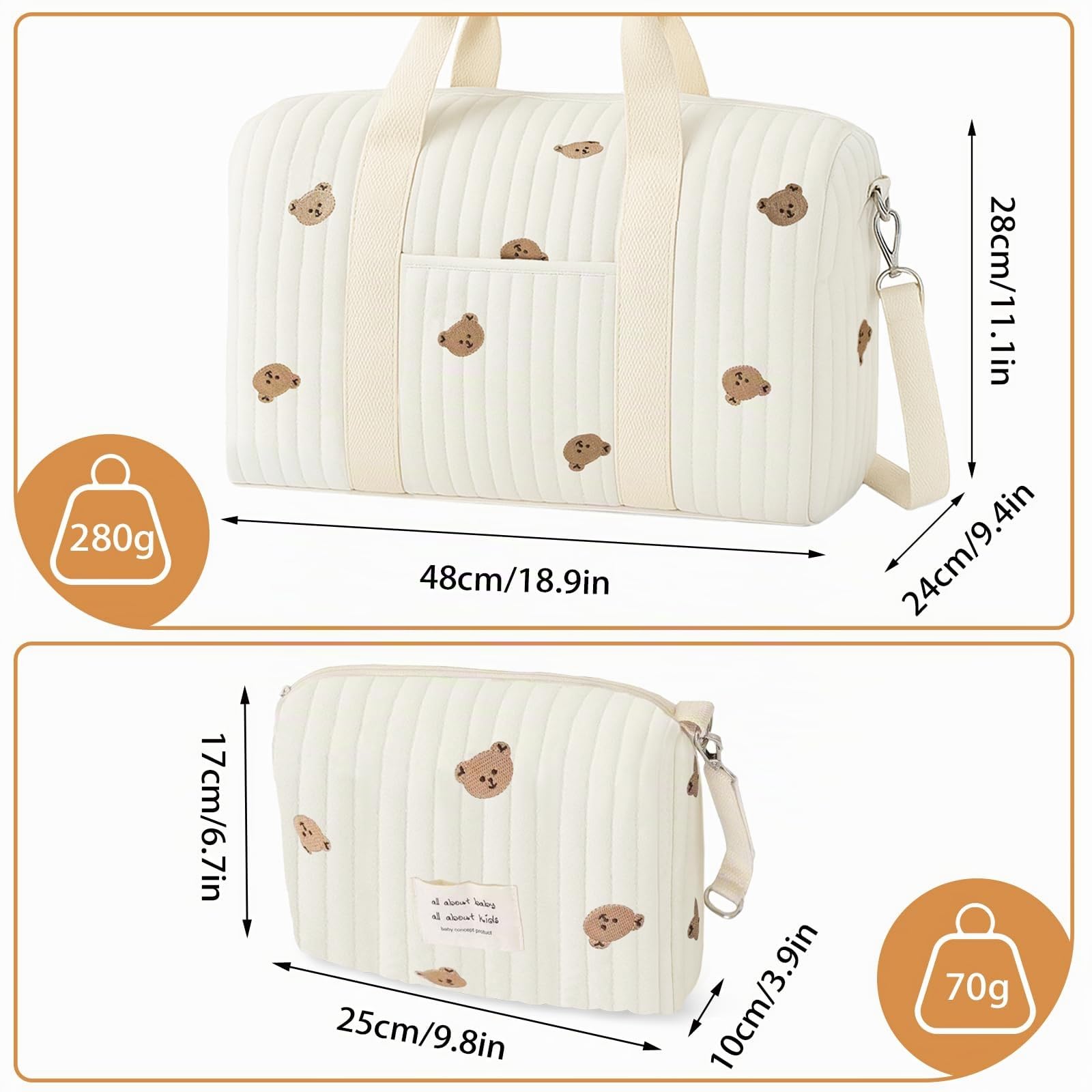 Bolso Cambiador Bolso para Clínica Bolso para el Nacimiento Grande, Bolso Cambiador para Cochecito para Mamá, Bolso para Hospital de Mamá de Algodón con Bordado, para el Nacimiento en el