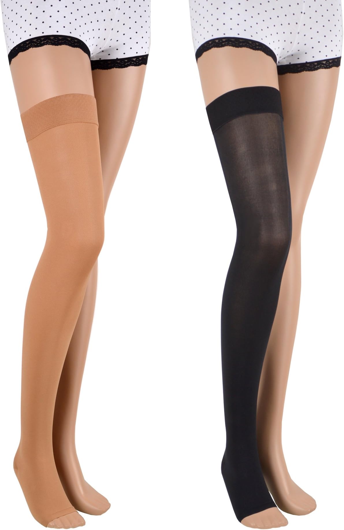 23-32 mmHg ASSISTICA® Graduated Compression Stockings, Class 2 Open Toe Stockings for Women and Men (170-182 cm / X-Large, Black)