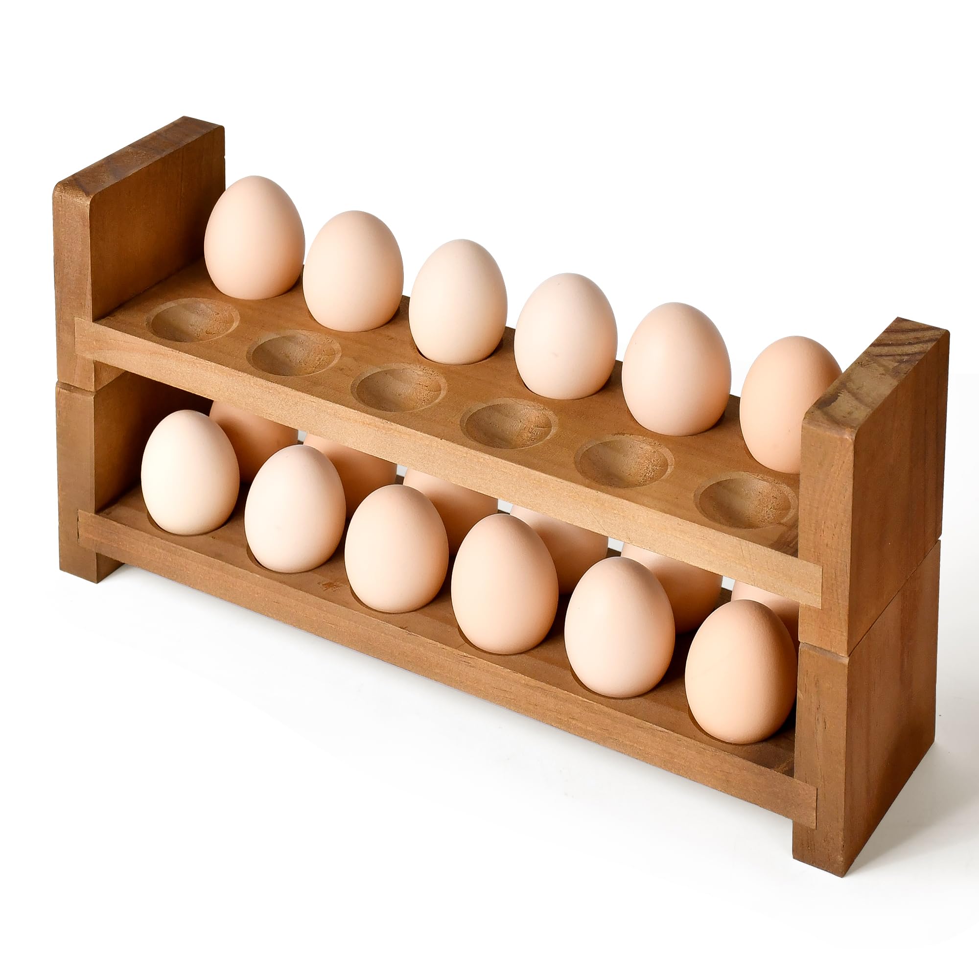 Double Layer Egg Tray Holder Countertop – Wooden Fresh Egg Rack ...