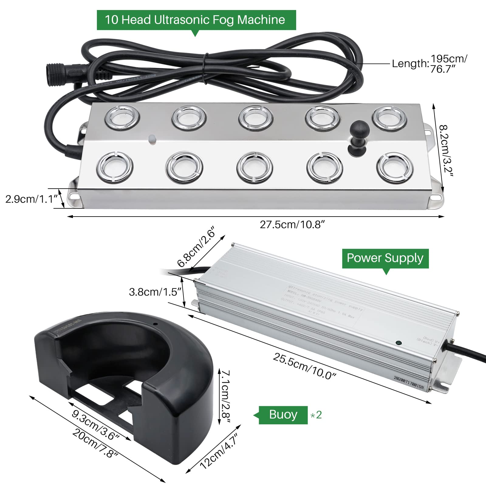 Nebelmacher 10 Kopf 7L/H Ultraschall Nebelgerät 350W Wasserdichtes Netzteil