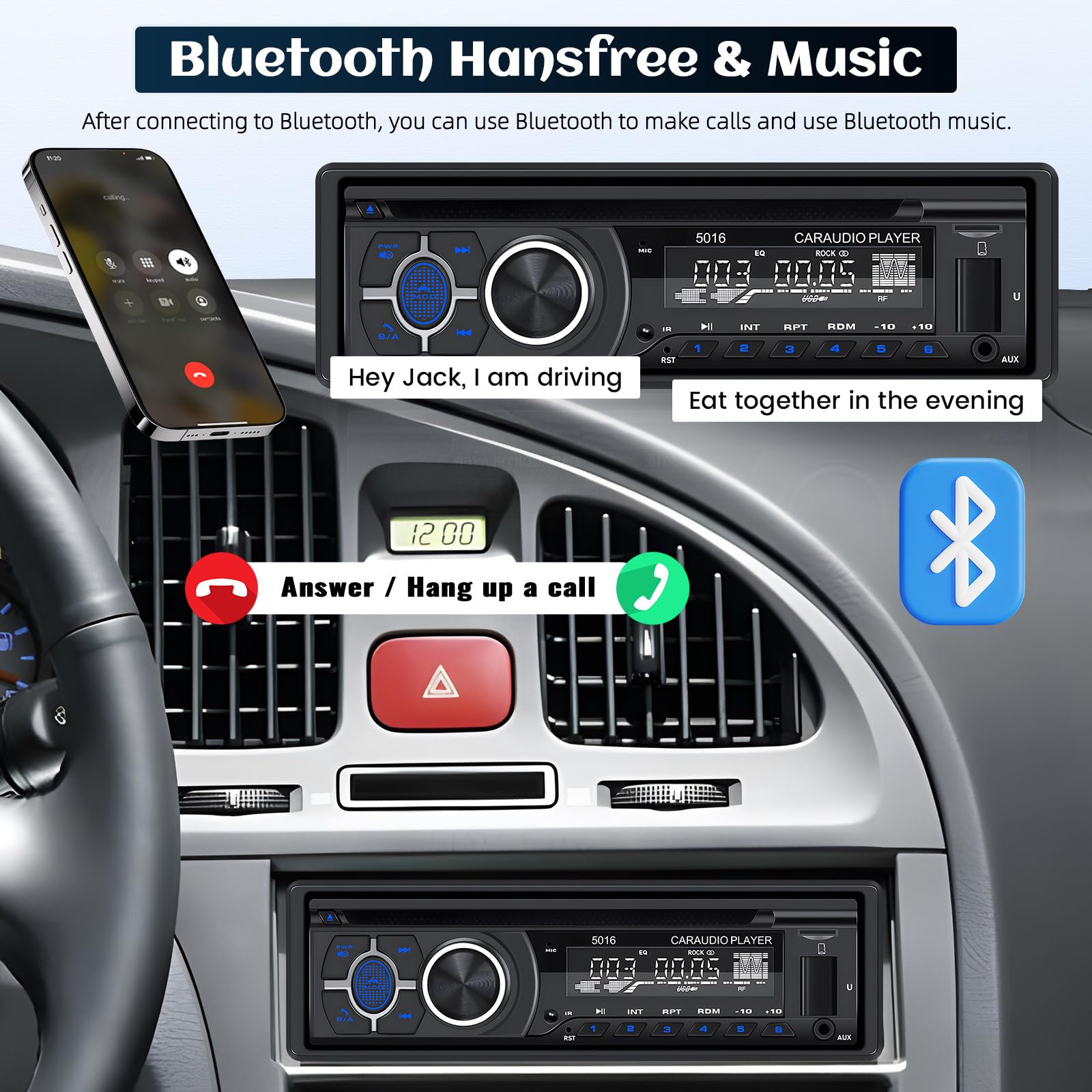 CAMECHO 1Din Autoradio mit CD DVD Player, Radio mit CD Player mit Bluetooth 5.1 Freisprechfunktion, Audio Empfänger mit AM/FM Radio, EQ, Smart Sync App, USB/TF/ MP3 Player/AUX in