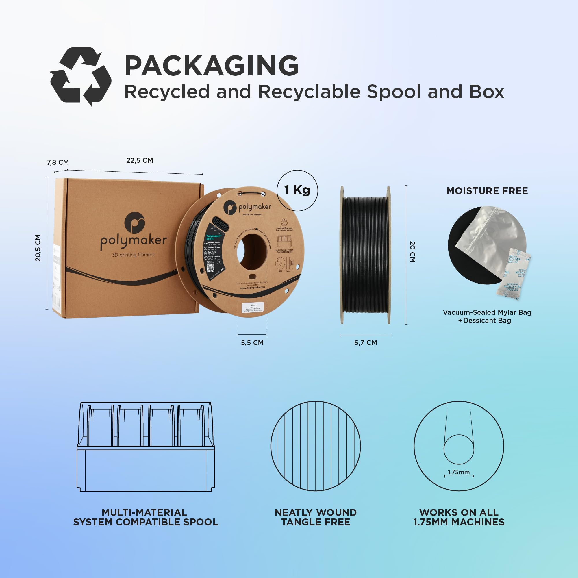 Polymaker PETG Black 3D Printer Filament 1.75mm 1kg, High Speed PETG up to 300mm/s, High Strength New Formula, Excellent Layer Adhesion, Warp Free, Compatible with Most 3D Printers