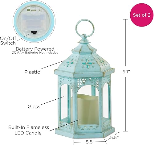 Miniatura 6 de Kate Aspen Linterna LED azul hexagonal envejecida (juego de 2) Decoración rústica para el hogar, linterna de decoración de estantes, hexagonal azul