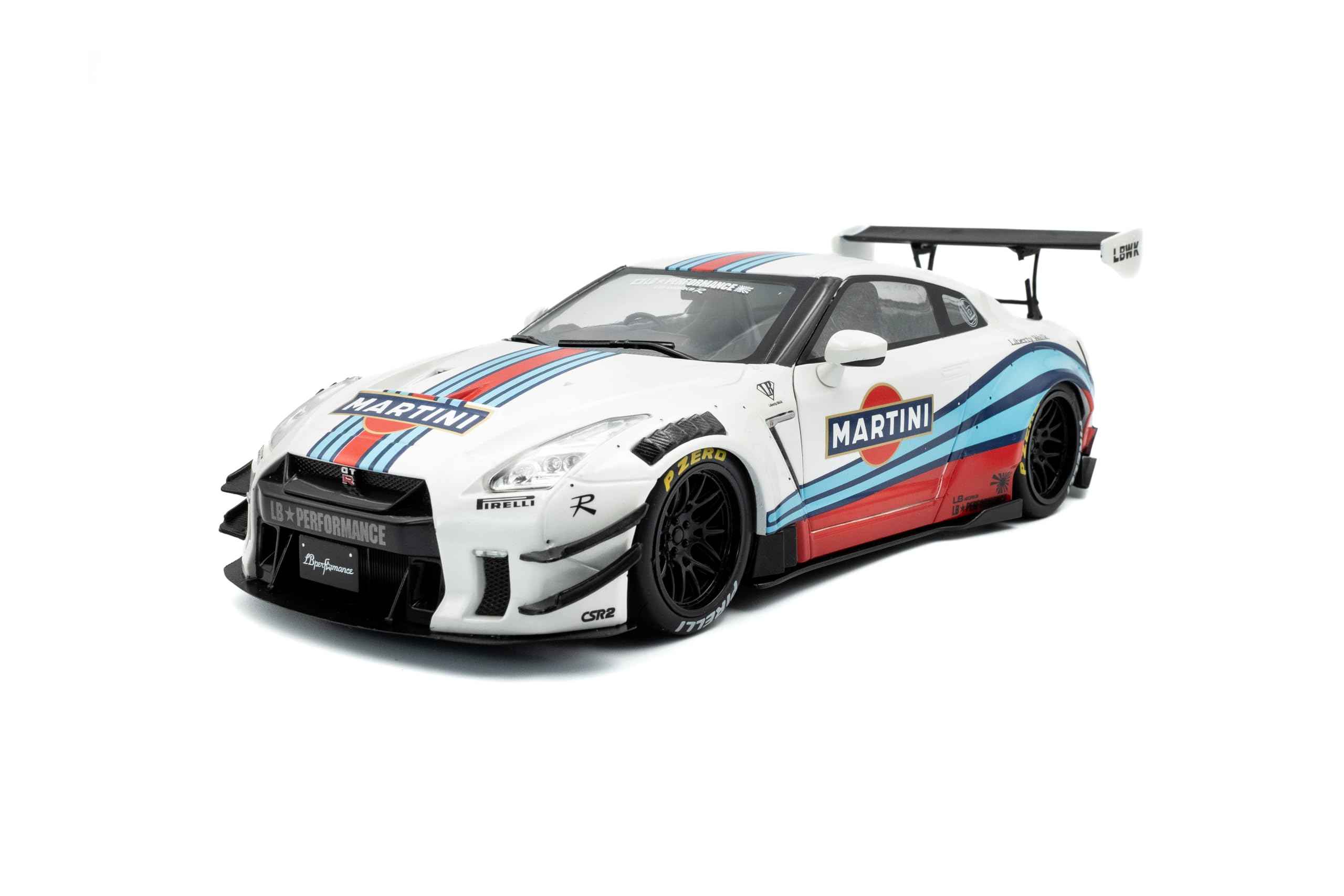 Solido Nissan GT-R R35 Liberty Walk 2.0 - Estremamente tonificato JDM Racer, Martini, Kit Corpo Ampio, Diecast modellino Auto, Bianco, 1:18