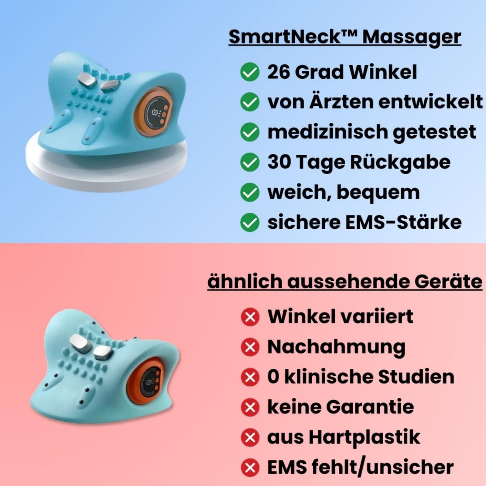 azouna SmartNeck 4-in-1 Nackenmassager，Sechs Massageintensitäten, innovative EMS-Niederfrequenztechnologie, konstante Temperaturheizung, komfortables Erlebnis