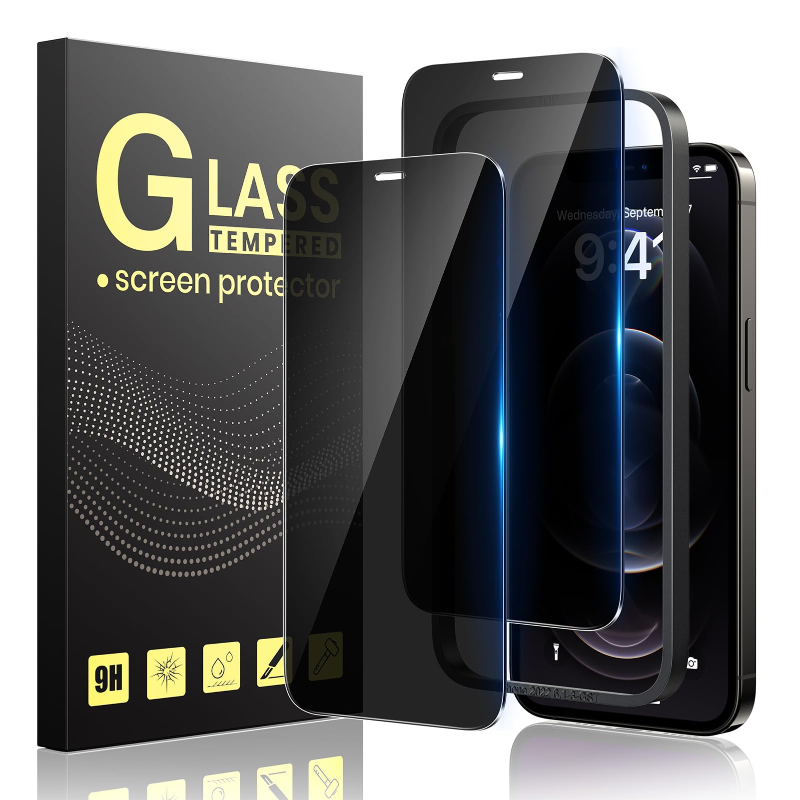 2 Unidades Protector Pantalla Antiespias para iPhone 12 Pro Max con Marco Instalación 6,7 pulgadas, Privacidad Cristal Templado para iPhone 12 Pro Max [Resistente Arañazos] [Dureza 9H]