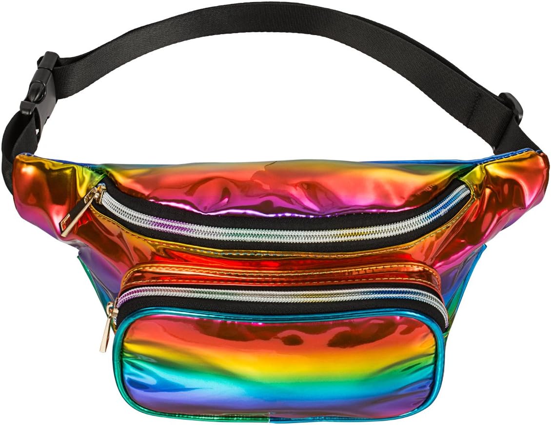 PKQP Bum Bags-PU Waterproof Rave Festival Hologram Travel Fanny Packs (Rainbow)