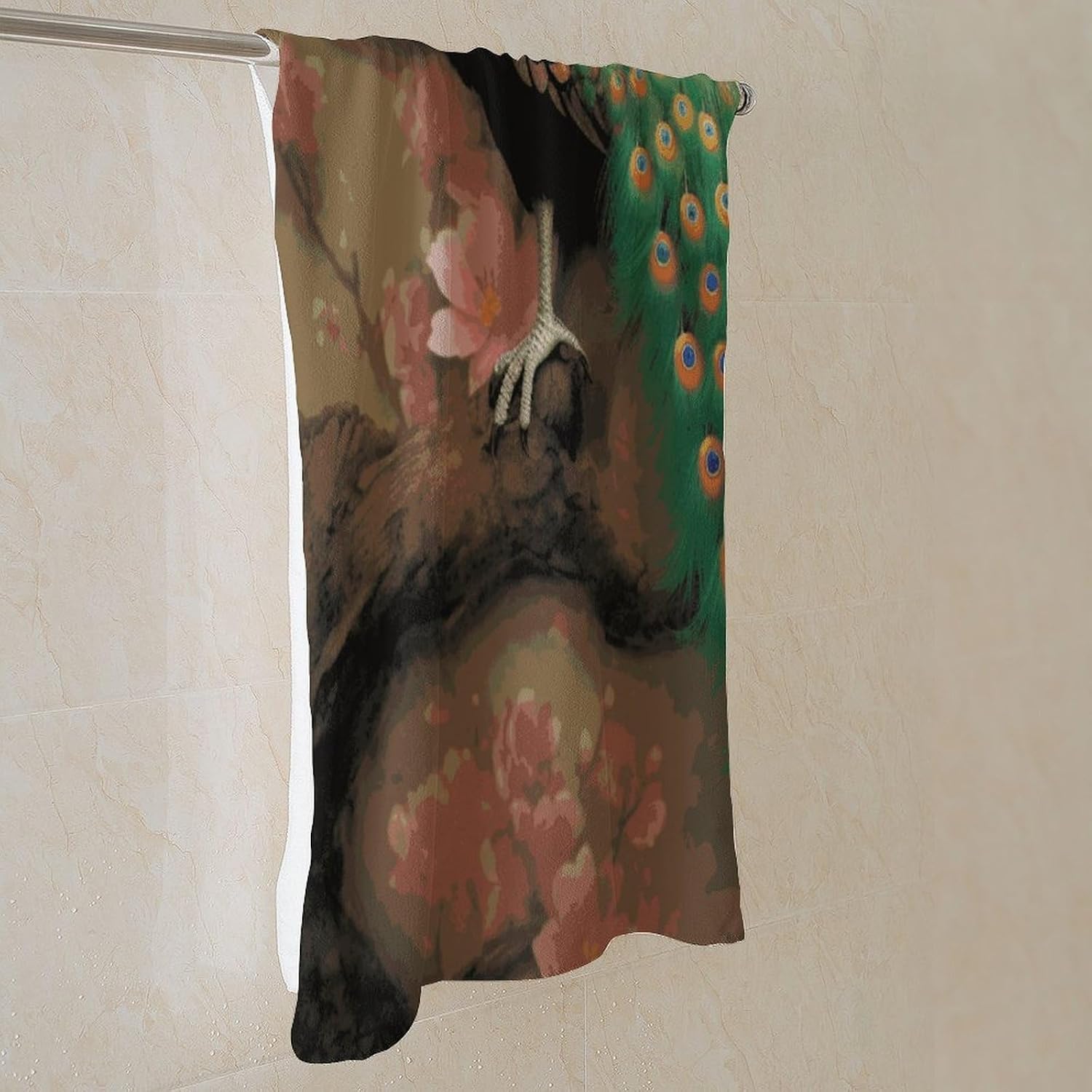 Oriental Peacock on Flower Tree Towel Vacation Accessories Essentials Soft Lighterweight，Bath Towel for Adults Women Men，Bath Towels Gift for All Occasions, Machine Washable.