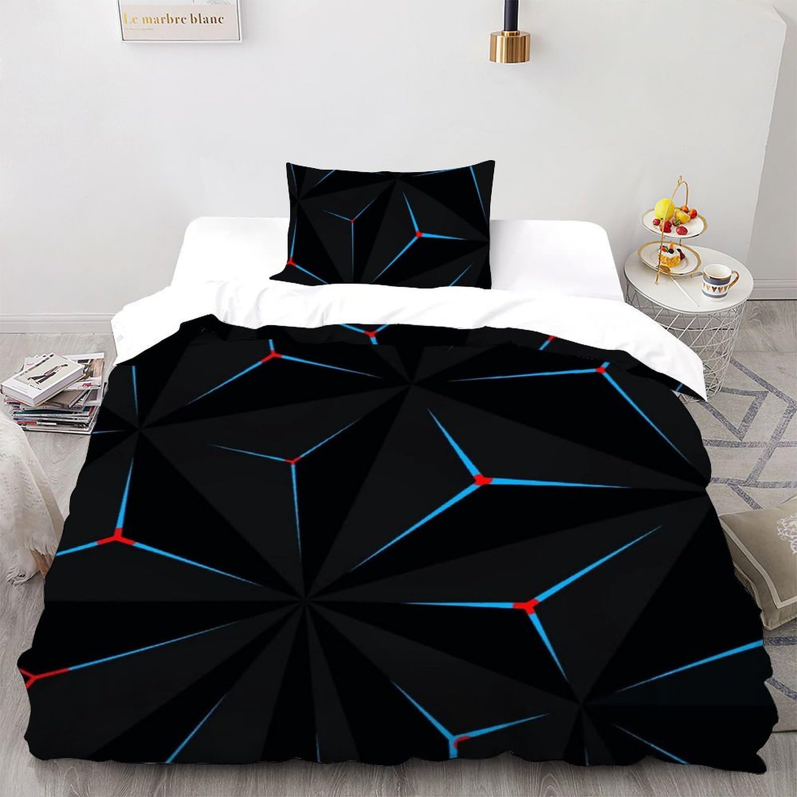 Housse de couette 135x200 noir orage parure de lit adulte microfibre 2 pièces