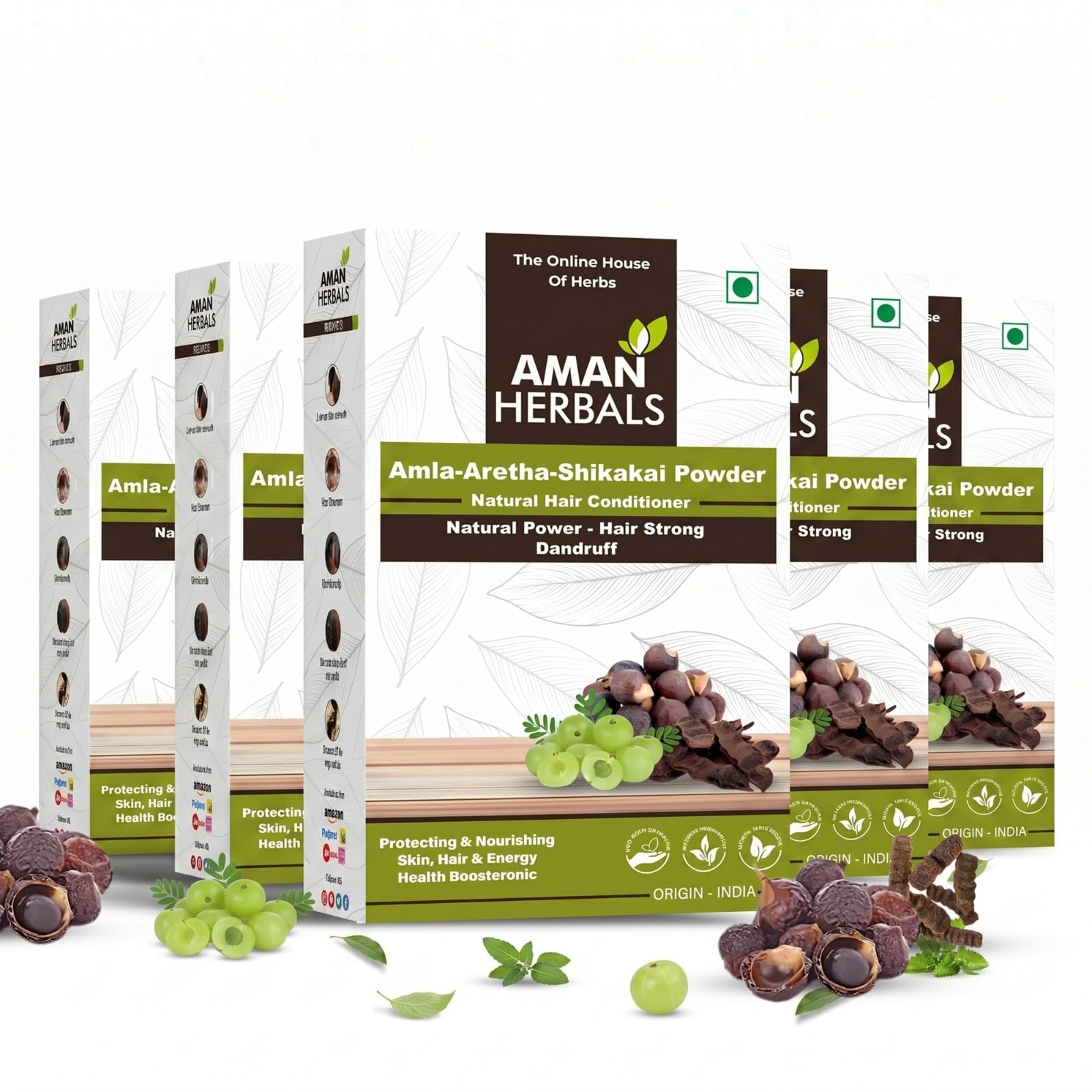 AMAN HERBALS - Natural Amla Ritha Shikakai Mix Hair Care Mask Powder For All Hair | 3-In-1 Natural Hair Cleanser | Hair Strengthening I Shiny Hair | Control Dandruff (100gram) Pack Of 2,4 (Pack Of 4)-image-10