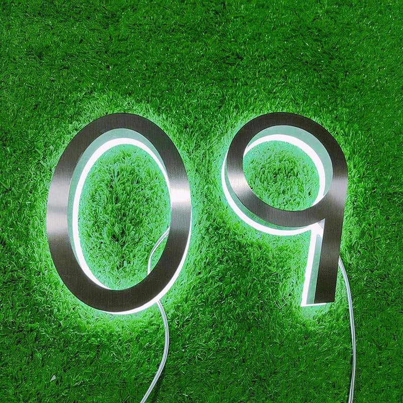 Numeros Adhesivos Luz LED 3D de Metal for casa, luz en forma número, letra acero inoxidable for exteriores, placa dirección, puerta Hotel for el hogar(5,25CM_WARM LIGHT)