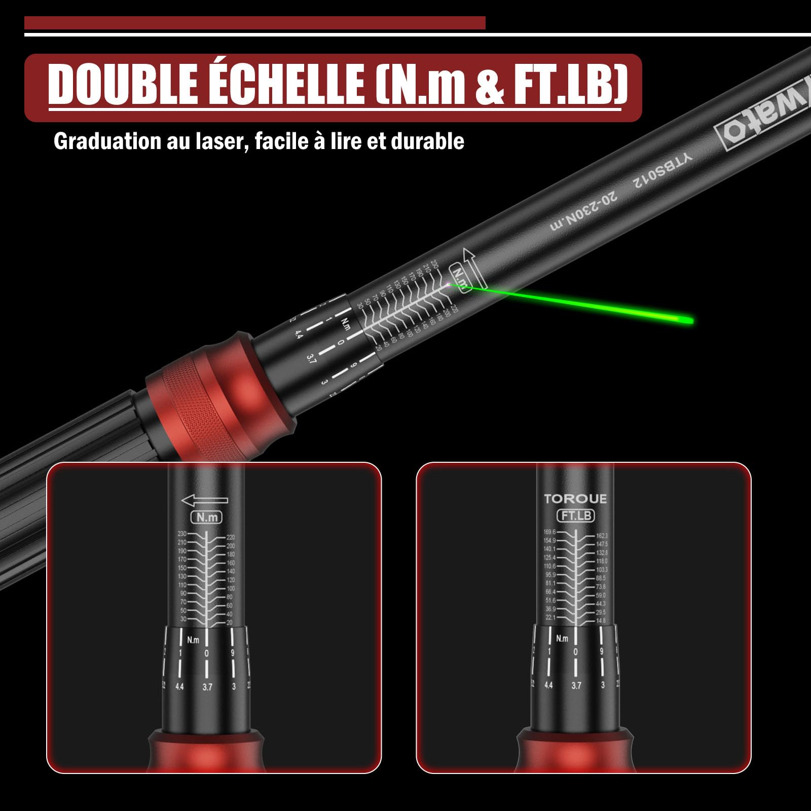 Clé Dynamométrique 1/2" 20-230 Nm - Cle Dynamometrique Voiture, Cliquet à 72 Dents, avec Barre D'extension 125mm & Adaptateur 1/2"-3/8" & Douilles 17mm/19mm/21mm, pour Voiture, Moto, Changer Les Pneus