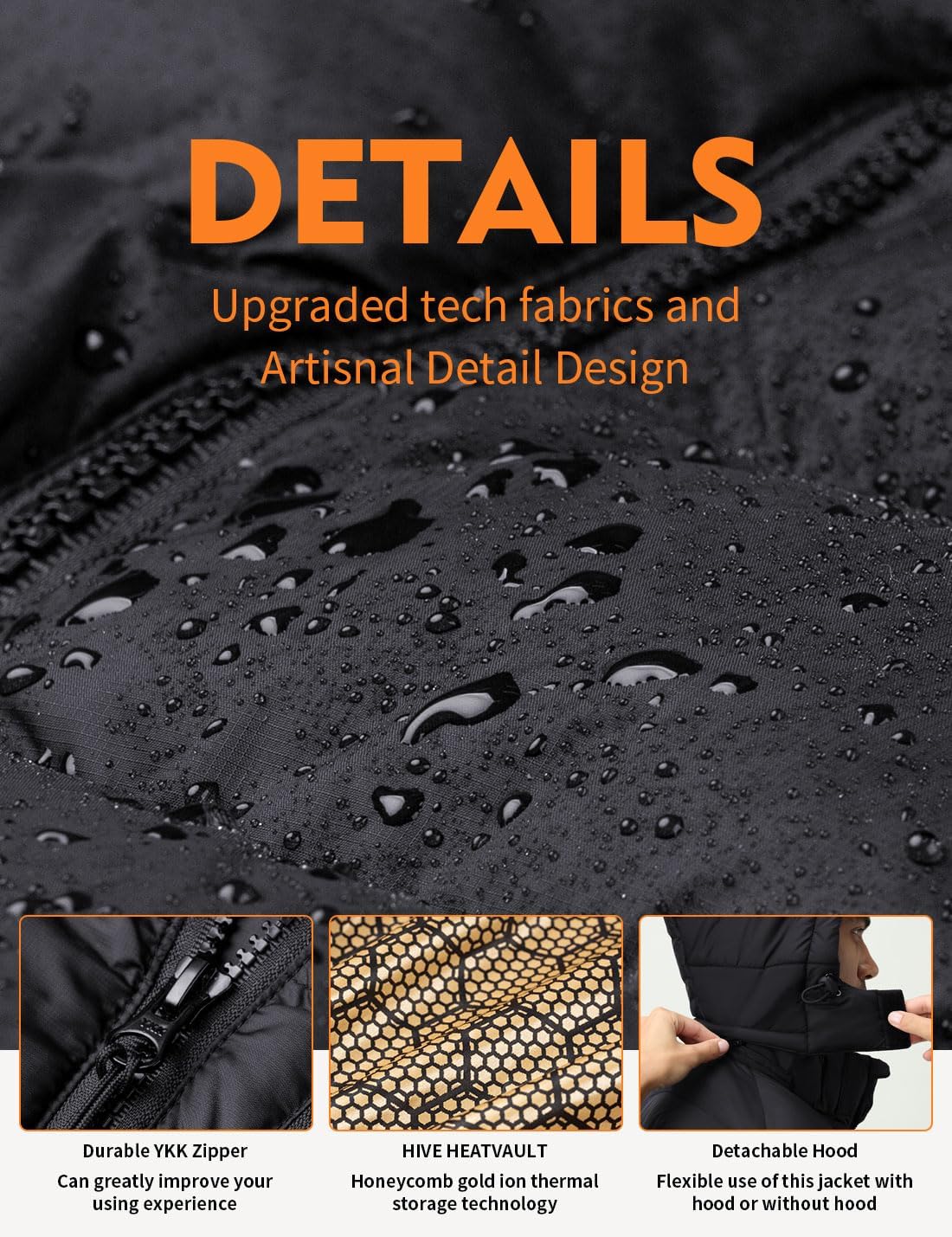 iHood Men's Heated Jacket With 12V Battery Pack-Insulated Lightweight Hooded Hand-Heating Electric Heated Puffer Jacket - Image 5