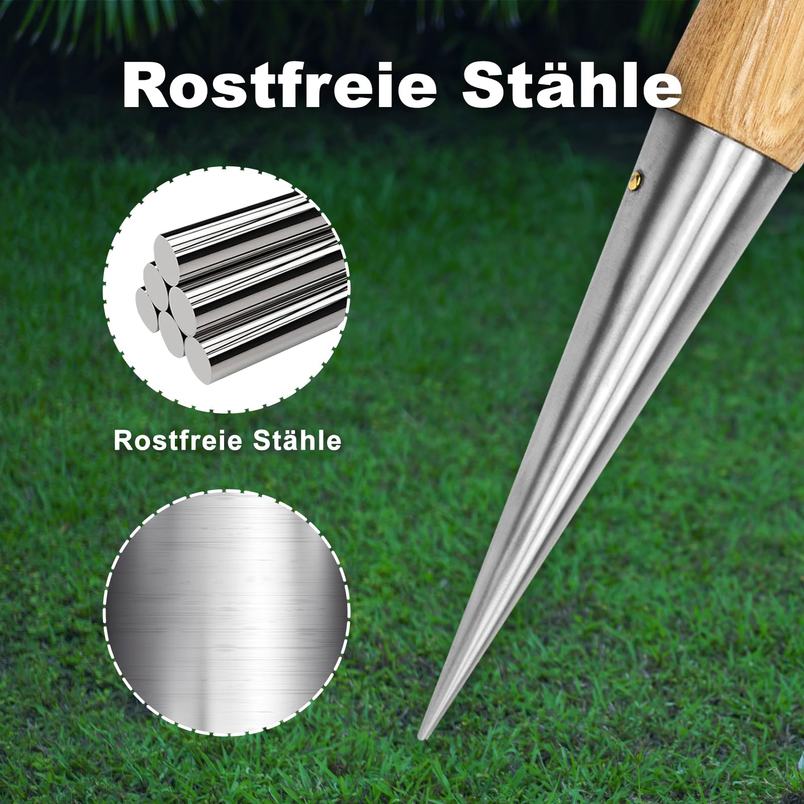 Fioriera di bulbi, bastoncino per piantare in acciaio inox con manico in legno, piantagione di cipolle, attrezzi da giardino (lunghezza totale: 27 cm)