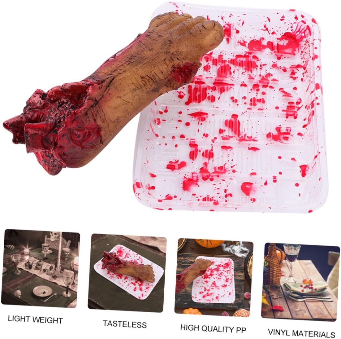 Halloween Bloody Foot Trick Toy with Dish, Elastic PP Decoration Prop image 3