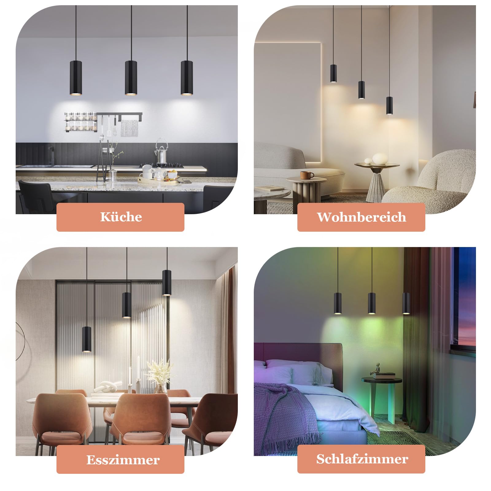 Glitzerlife Lampada a sospensione GU10 Nero Lampadario a Soffitto 3 Luci | Con Cavo Regolabile per Bar Ristorante Sala da Pranzo Isola Industriale in Metallo per Cucina Bar (Senza lampadina)