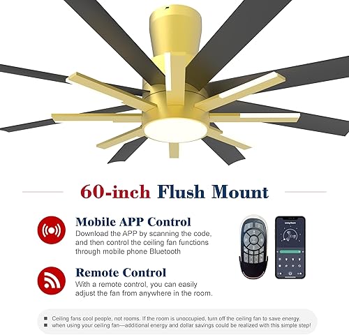 Miniatura 3 de Fande-Aire - Ventiladores de techo empotrados de 60 pulgadas con luces y control remoto, ventilador de techo de perfil bajo con luz para sala de