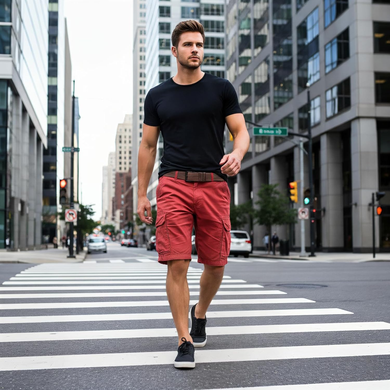 OCHENTA Men's Lightweight Cargo Shorts, Relaxed Fit 100% Cotton Casual Summer Shorts with 6 Pockets (No Belt) - Image 3