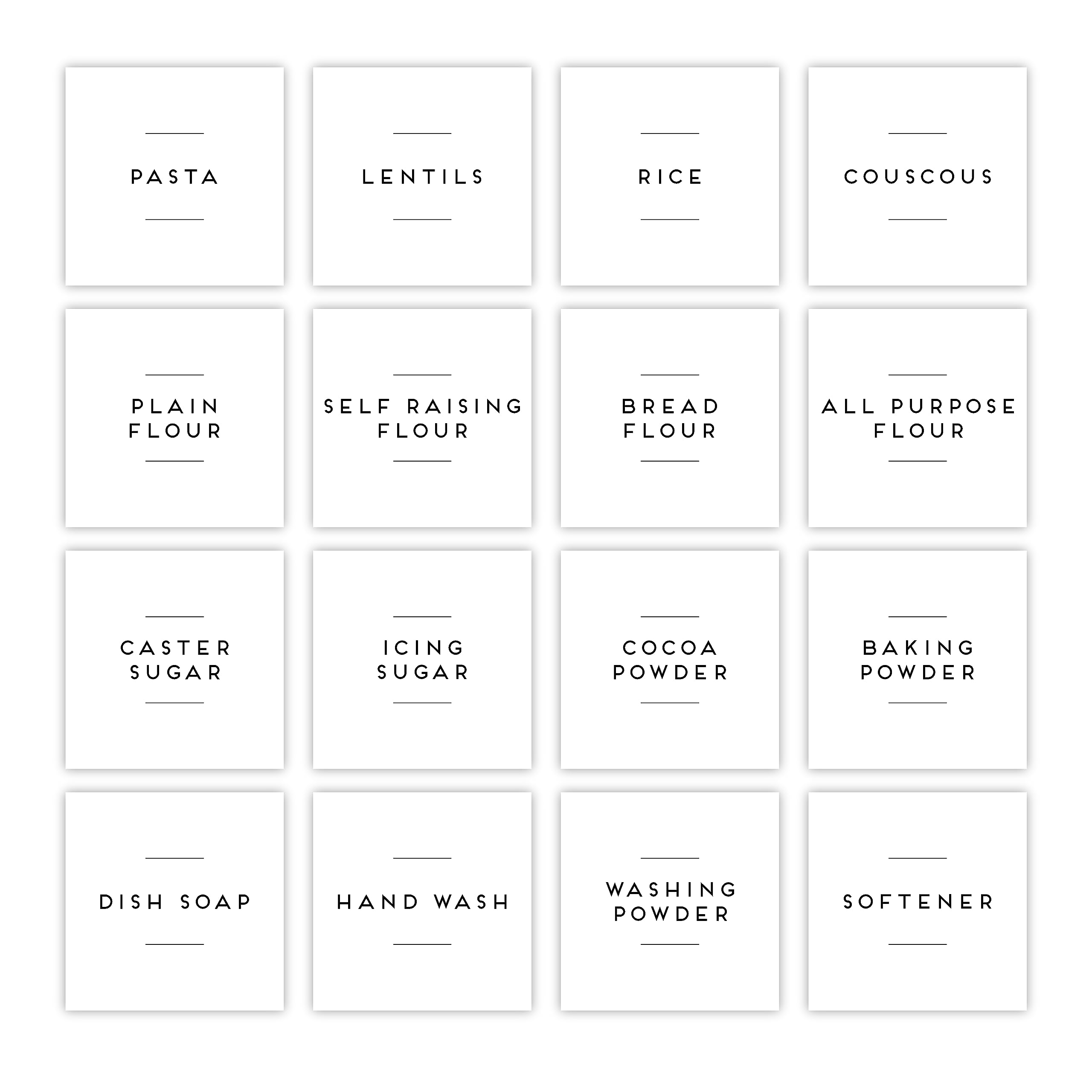 Custom Pantry Labels, White Square Labels for your Own Canisters, Jars, Waterproof, Minimalist Labels for Home Organisation, Label your Herbs & Spices, Tea, Coffee, Sugar (5cm x 5cm, 12 Labels)