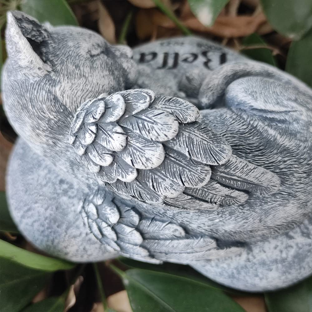 CYYZB Angel Cat Memorial Garden Statue Stones Grave Markers with a Cat Statue Sleeps on The Heart-Shaped Stone -Sympathy Pet Memorial Loss Gifts