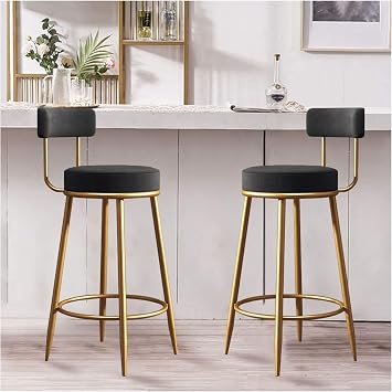 DASHADAO 2 Packs Velvet Bar Chairs, Counter Height Bar Stools with Backrest and Gold Metal Legs, Home Kitchen Island Dining Chairs Pub Coffee High Stools, 65cm