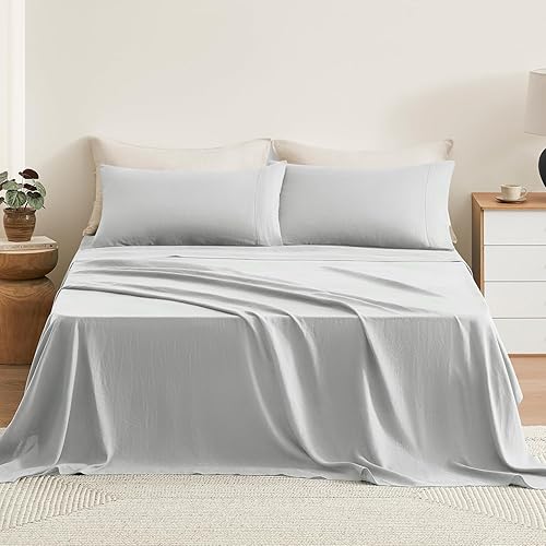 Pure Linen - Juego de sábanas de lino 100% natural francés, juego de 4 piezas (tamaño matrimonial, 1 sábana encimera, 1 sábana bajera, 2 fundas de