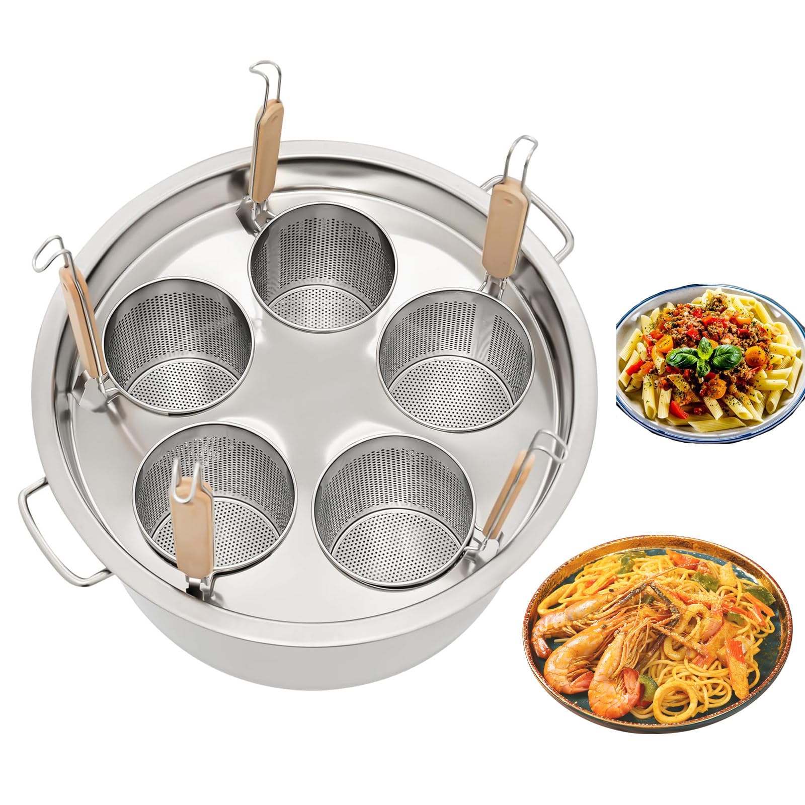 Nudelkocher-Einsatz-Set, Nudeltopf aus Edelstahl mit Siebkorb, Multipots, Kochwerkzeug für Zuhause, Küche, Restaurant, Nudeln, Knödel, Nudeln (4Holes)