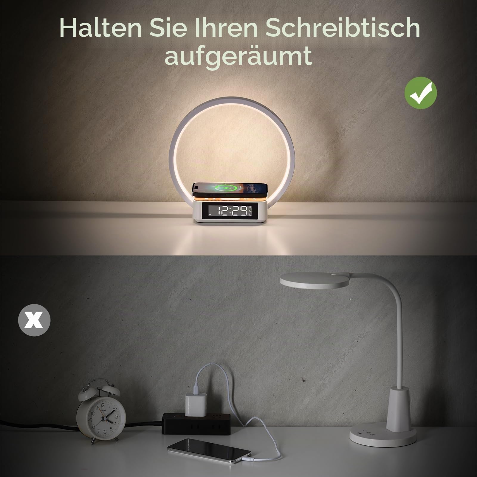 WILIT LED Nachttischlampe mit Kabelloser Ladefunktion, Lichtwecker Tischlampe Touch Dimmbar mit 3 Helligkeitsstufen, Warmes Nachtlicht mit 5W Wireless Charger für Schlafzimmer, Holz&Weiß
