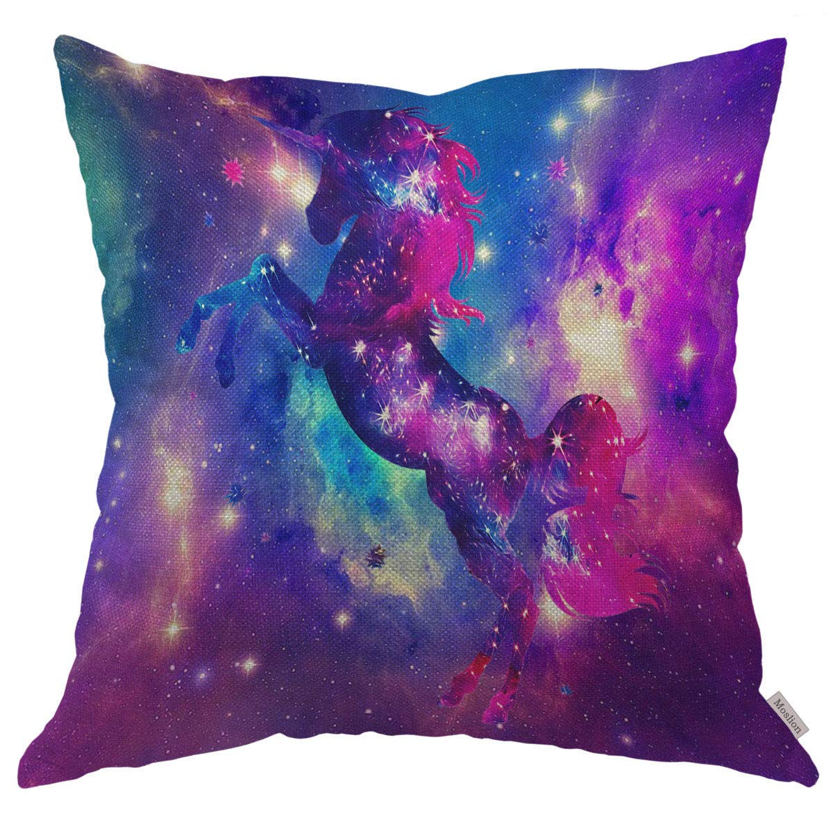 Moslion Throw Pillow Cover Case Galaxy Unicorn Pink Purple Blue Cotton Linen Cushion Covers for Couch/Sofa/Kitchen/Car/Boy Gilrs Bedroom Livingroom 18 x 18 inch Pillow case