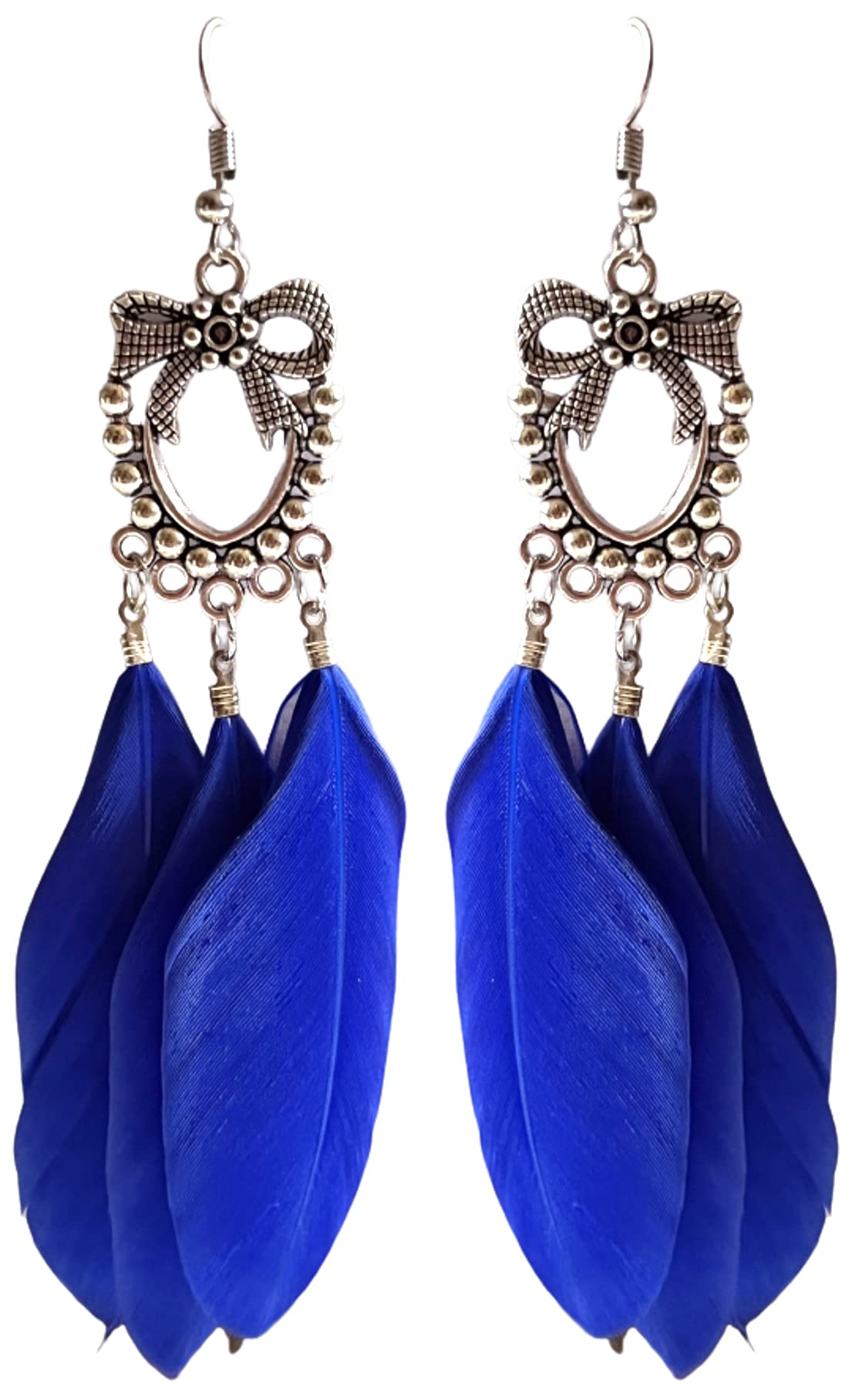 Long Feather Tassel Bow Light Weight Vintage Bohemian Fancy Stylish Earrings For Women and College Girls (Blue) (B0BTQ1MMYK) Amazon Price History, Amazon Price Tracker