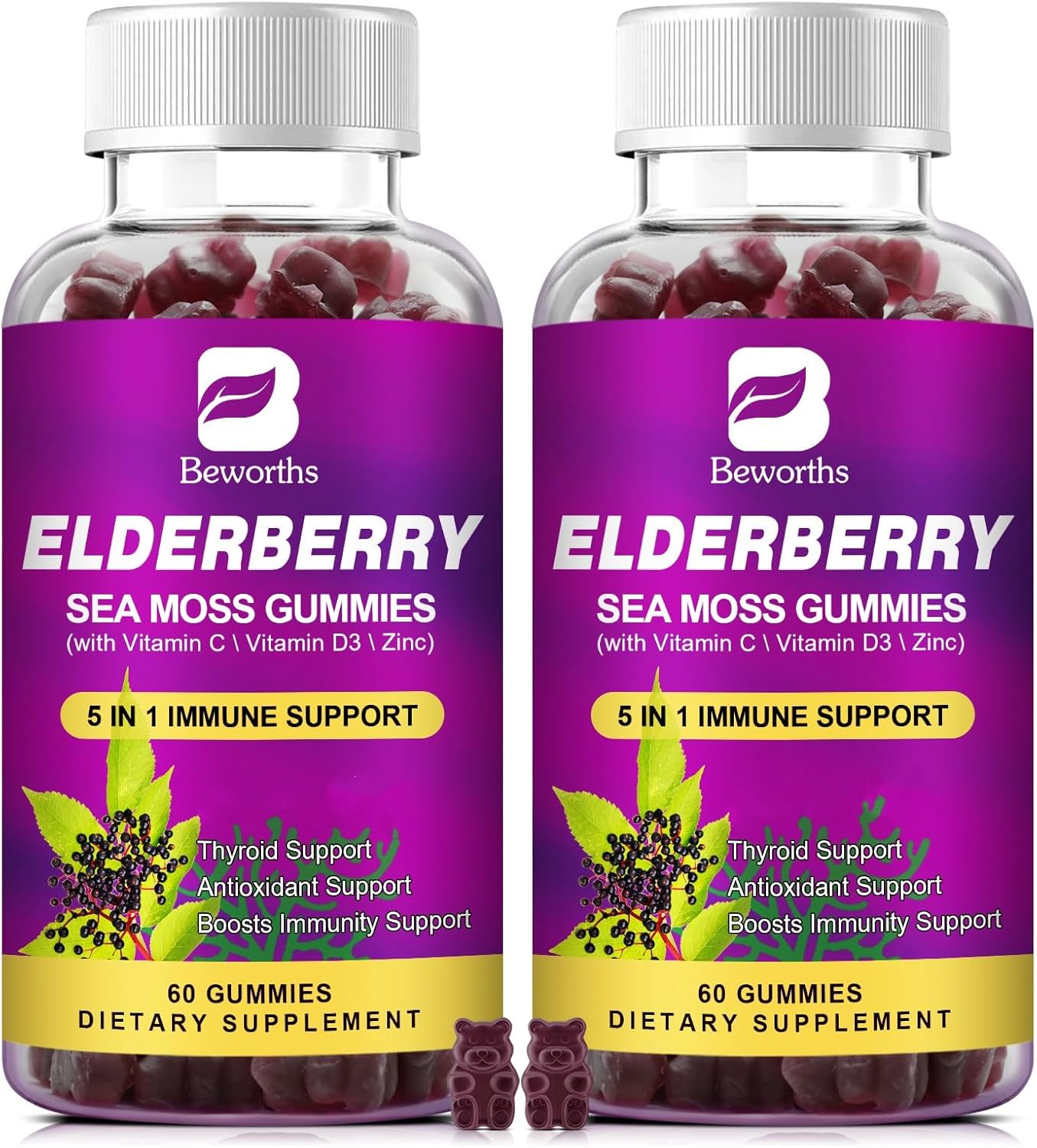 (2 Pack Elderberry Gummies & Irish Sea Moss, Organic Sambucus Elderberry Gummy with Seamoss, Zinc, Vitamin C, D3, Multivitamin Elderberry Vitamins – Sugar-Free (2 Pack Elderberry Gummies & Irish Sea Moss, Organic Sambucus Elderberry Gummy with Seamoss, Zinc, Vitamin C, D3, Multivitamin Elderberry Vitamins – Sugar-Free