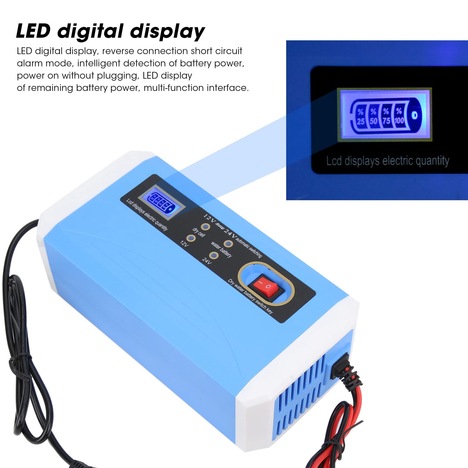 Caricabatteria per auto 12V 24V Display LCD intelligente ed efficiente Trasferimento automatico degli impulsi Riparazione per batterie 10Ah 200Ah per motociclette automobil