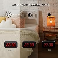 Vista 3 de Reloj despertador, reloj despertador digital para dormitorios, reloj a pilas, 3 niveles de brillo ajustables, pantalla LED de tiempo de 1.2