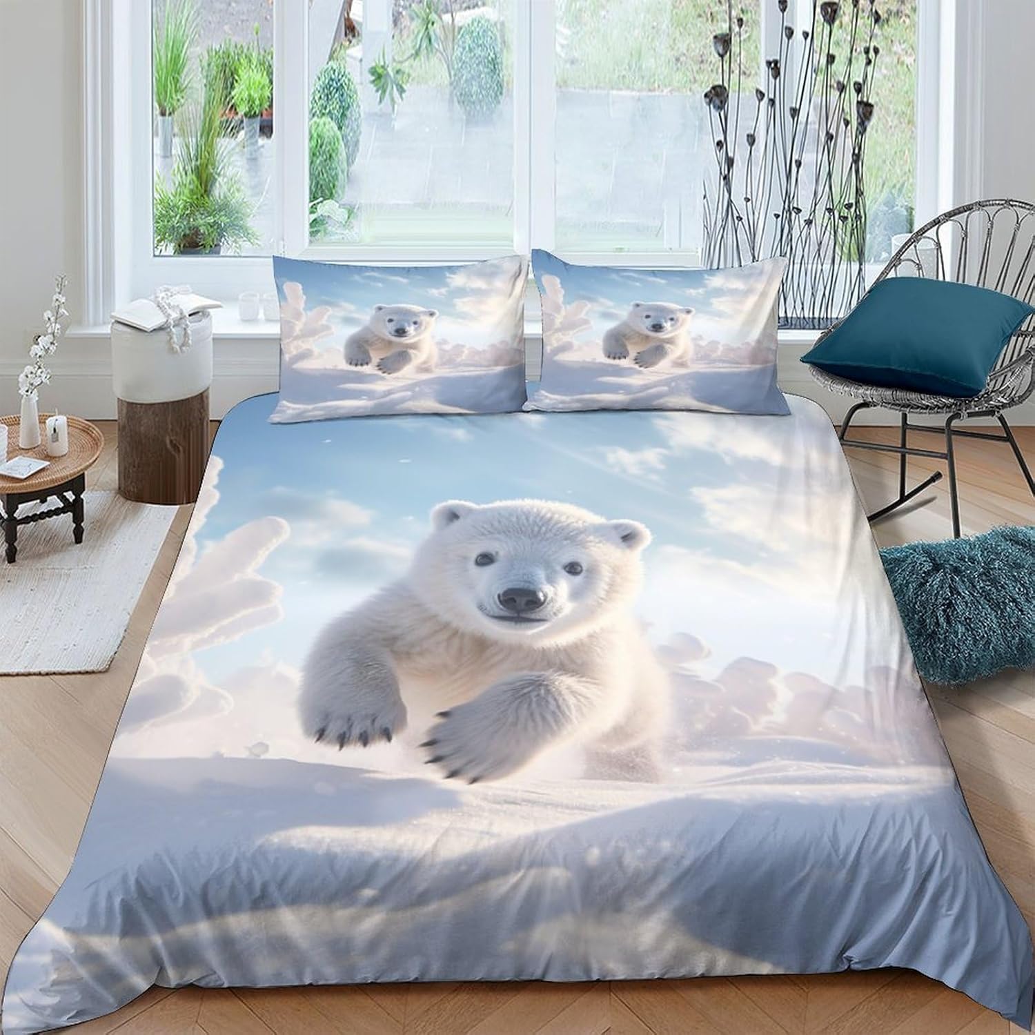Housse de couette 240x260 ours polaire en microfibre respirante et douce